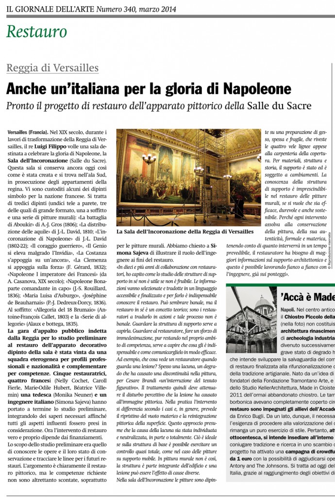 Il Giornale dell'Arte N. 340 marzo 2014 Salle du Sacre VERSAILLES